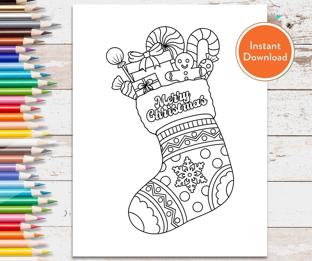 Christmas Stocking Coloring Page For Adults And Kids INSTANT DOWNLOAD Etsy Australia