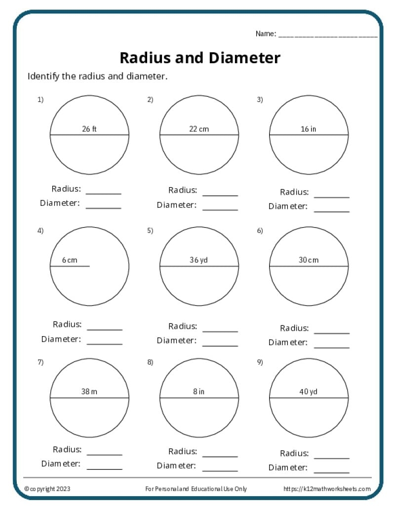 Circles Worksheets K12 Math Worksheets