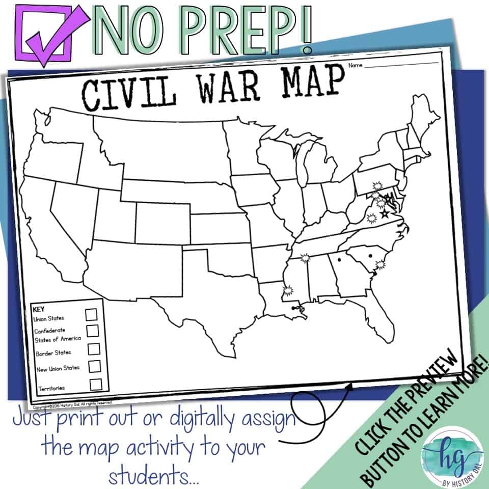 Civil War Map Activity By History Gal Worksheets Library