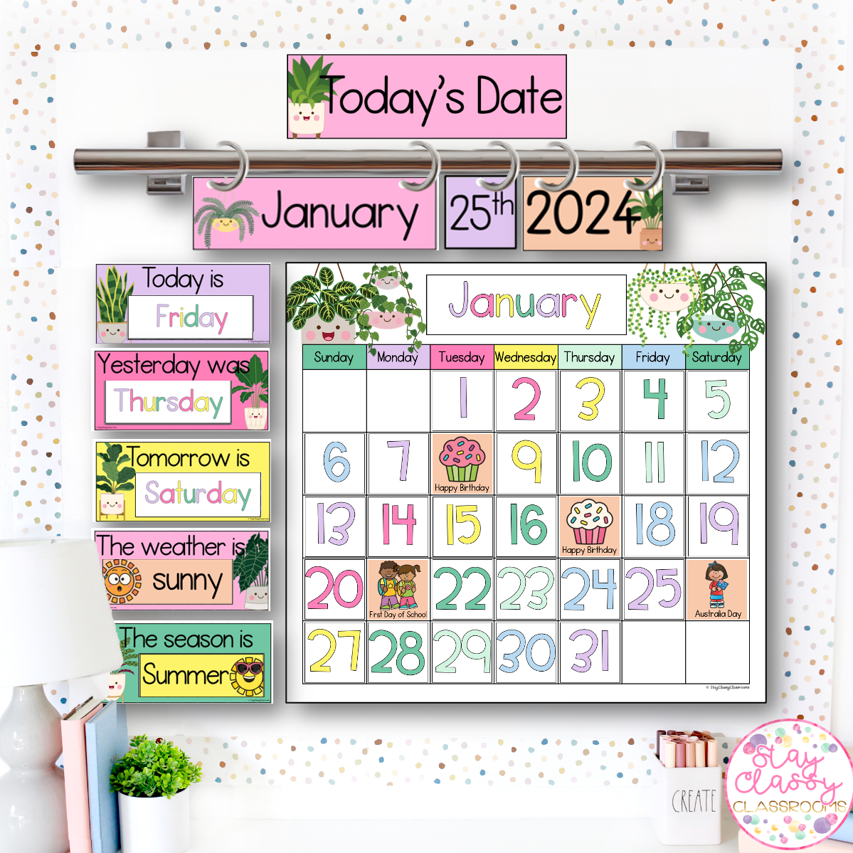 Classroom Calendar Weather Display Flip Calendar Editable Plants Stay Classy Classrooms