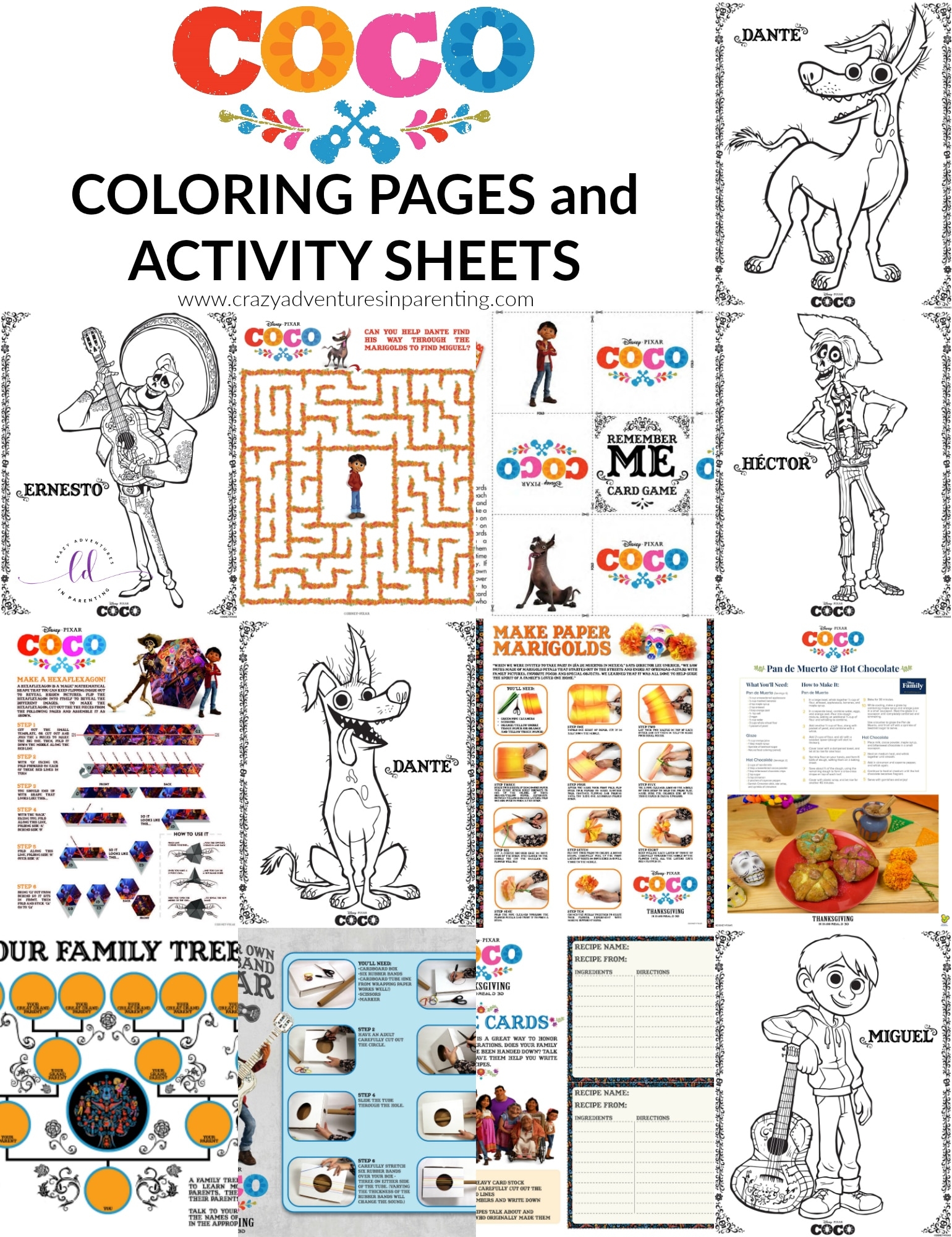 Coco Coloring Pages And Activity Sheets Crazy Adventures In 