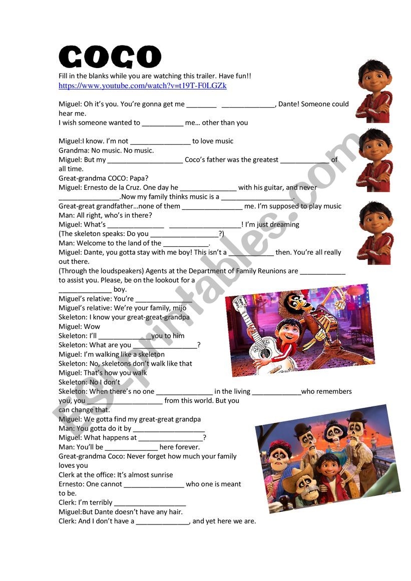 COCO ESL Worksheet By Neusfalco