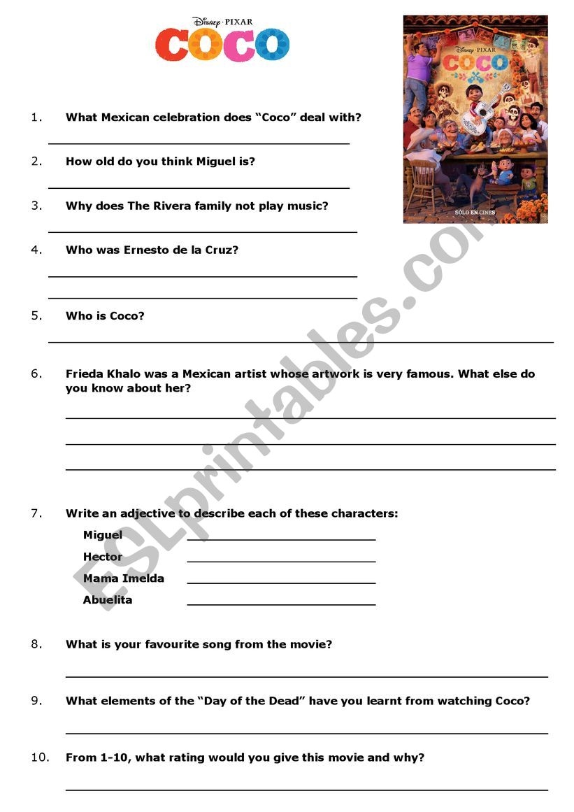 Coco Worksheet ESL Worksheet By Lorena4357
