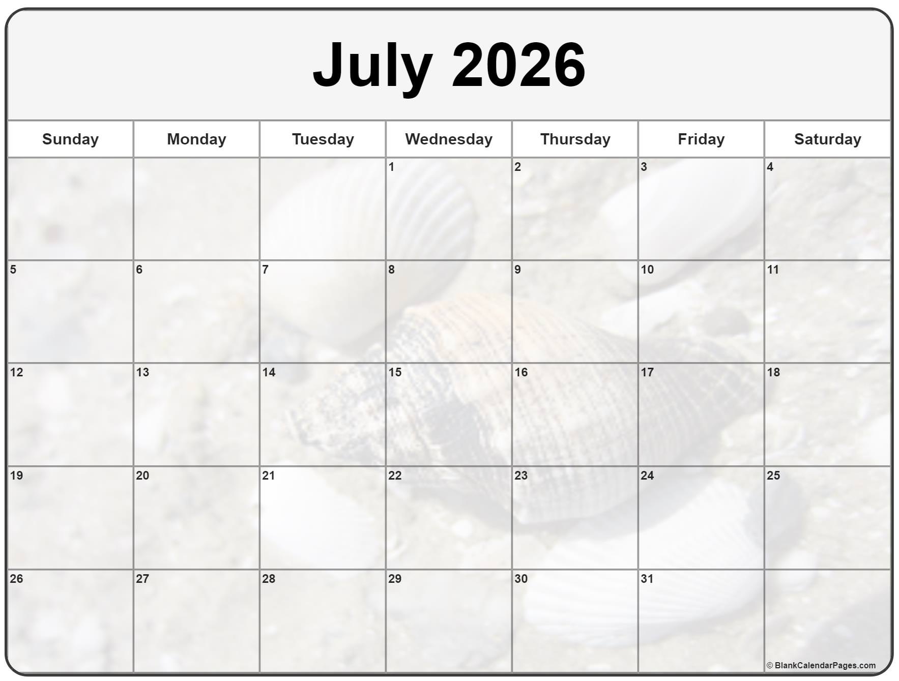Free Printable Monthly Calendar July 2026