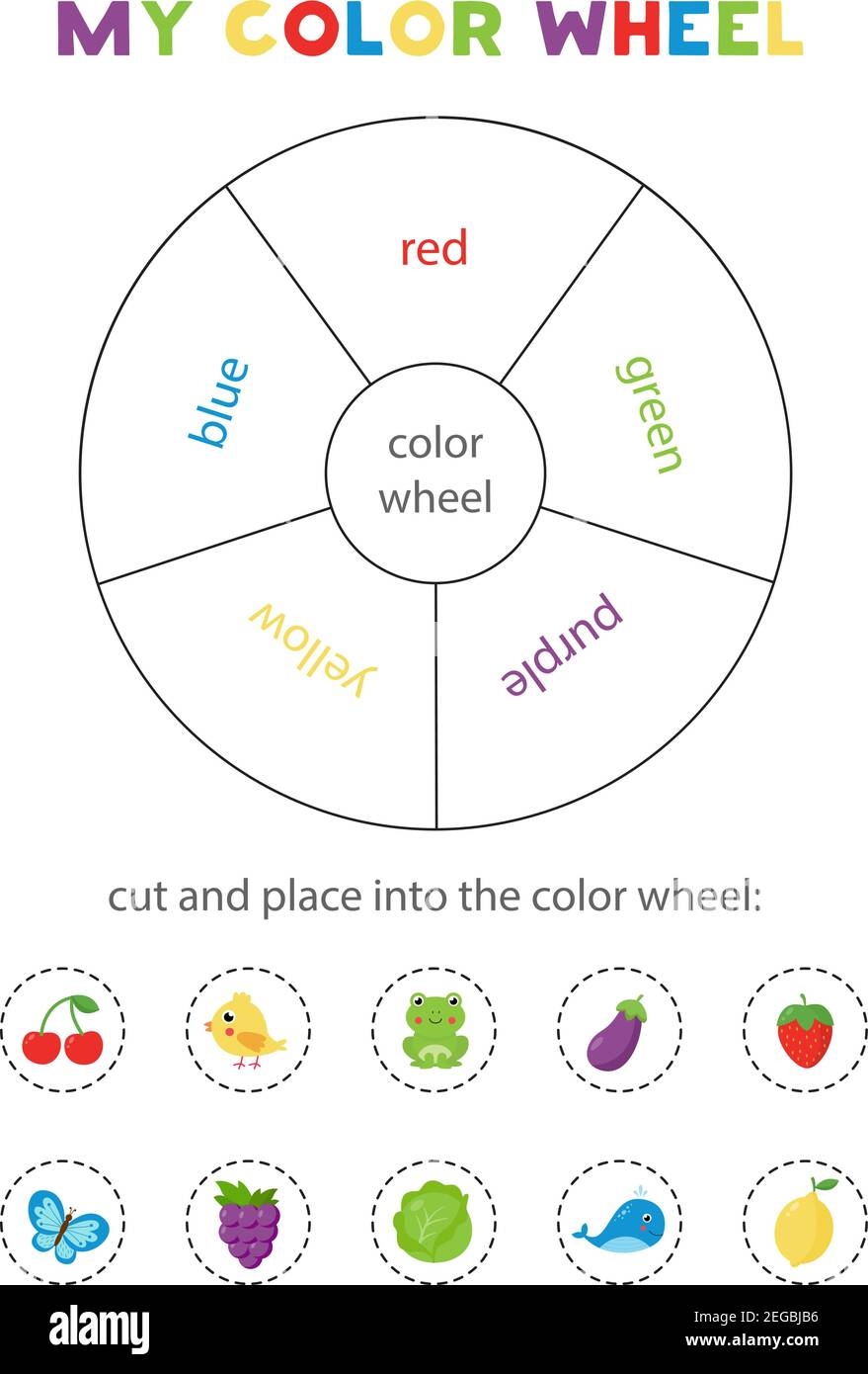 Color Wheel For Kids Learning Colors Game Printable Worksheet For Preschool Stock Vector Image Art Alamy