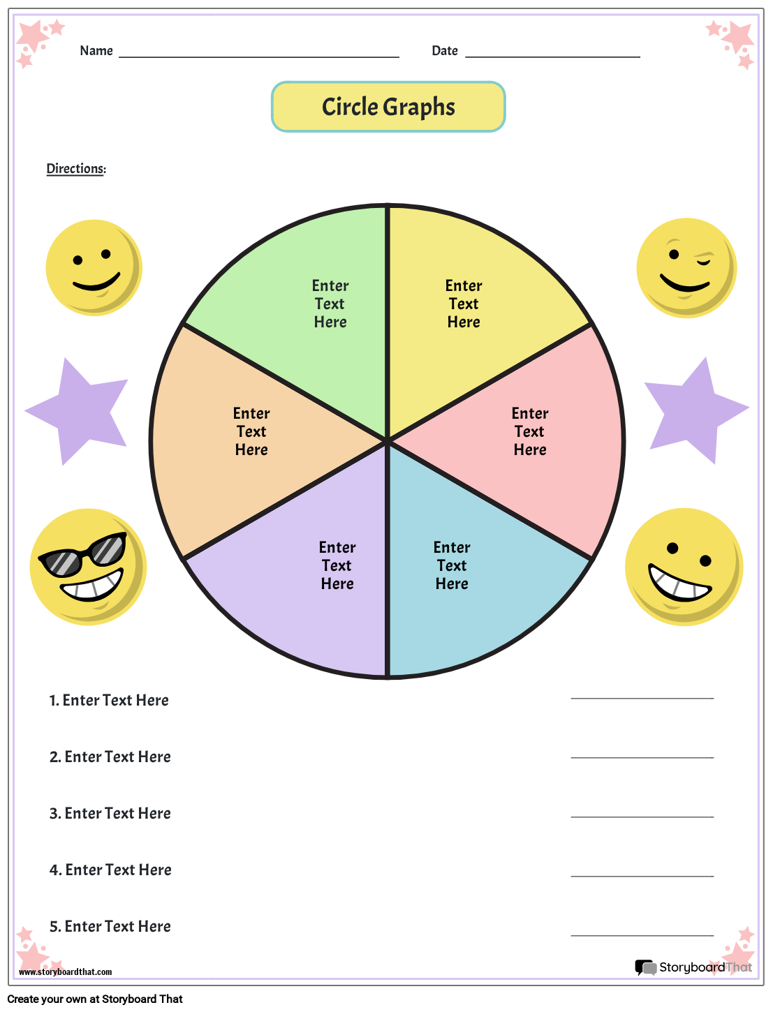 Colorful Pie Chart Based Graph Worksheet Storyboard