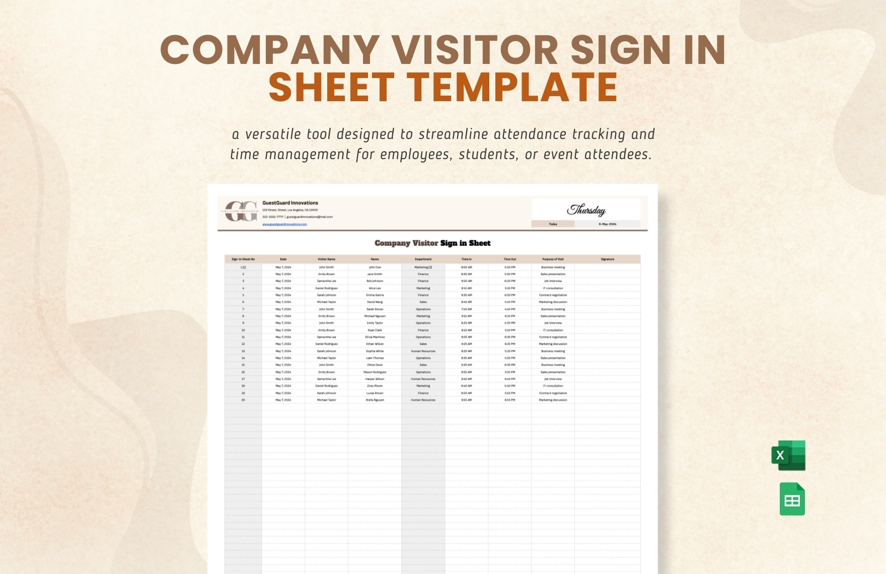 Company Visitor Sign In Sheet Template Template