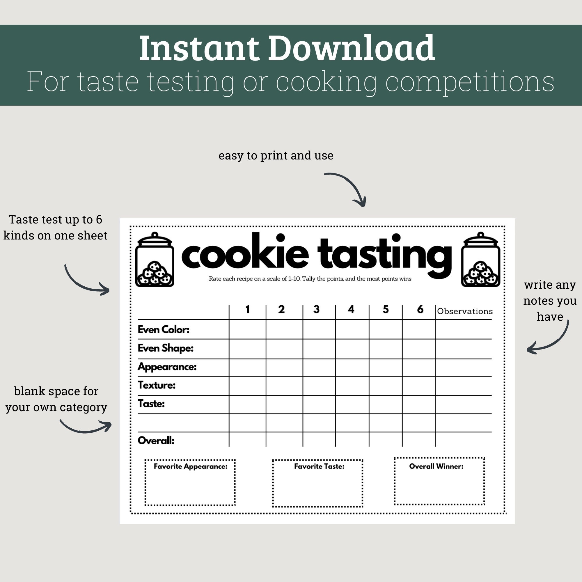 Cookie Taste Testing Sheet For Cookie Competitions Baking Competitions Christmas Cookie Parties Etsy Israel