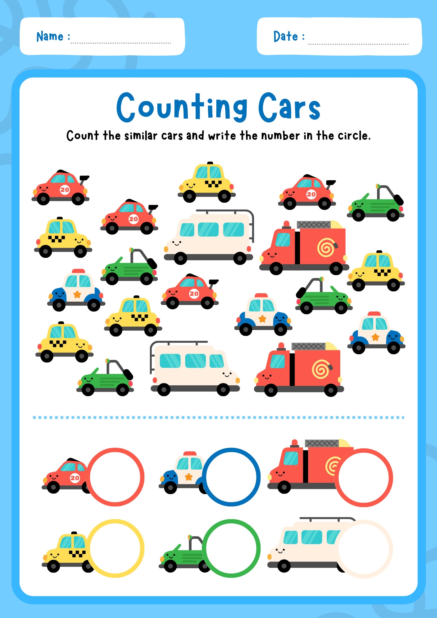 Printable Counting Cars Worksheet