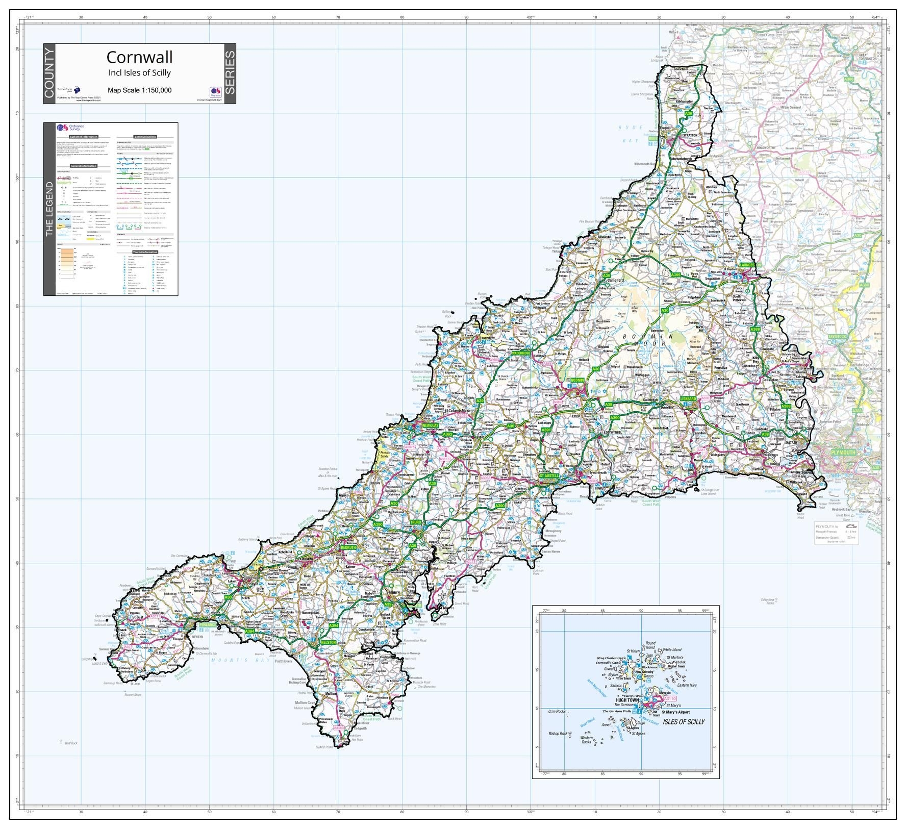 County Map Of Cornwall Stanfords