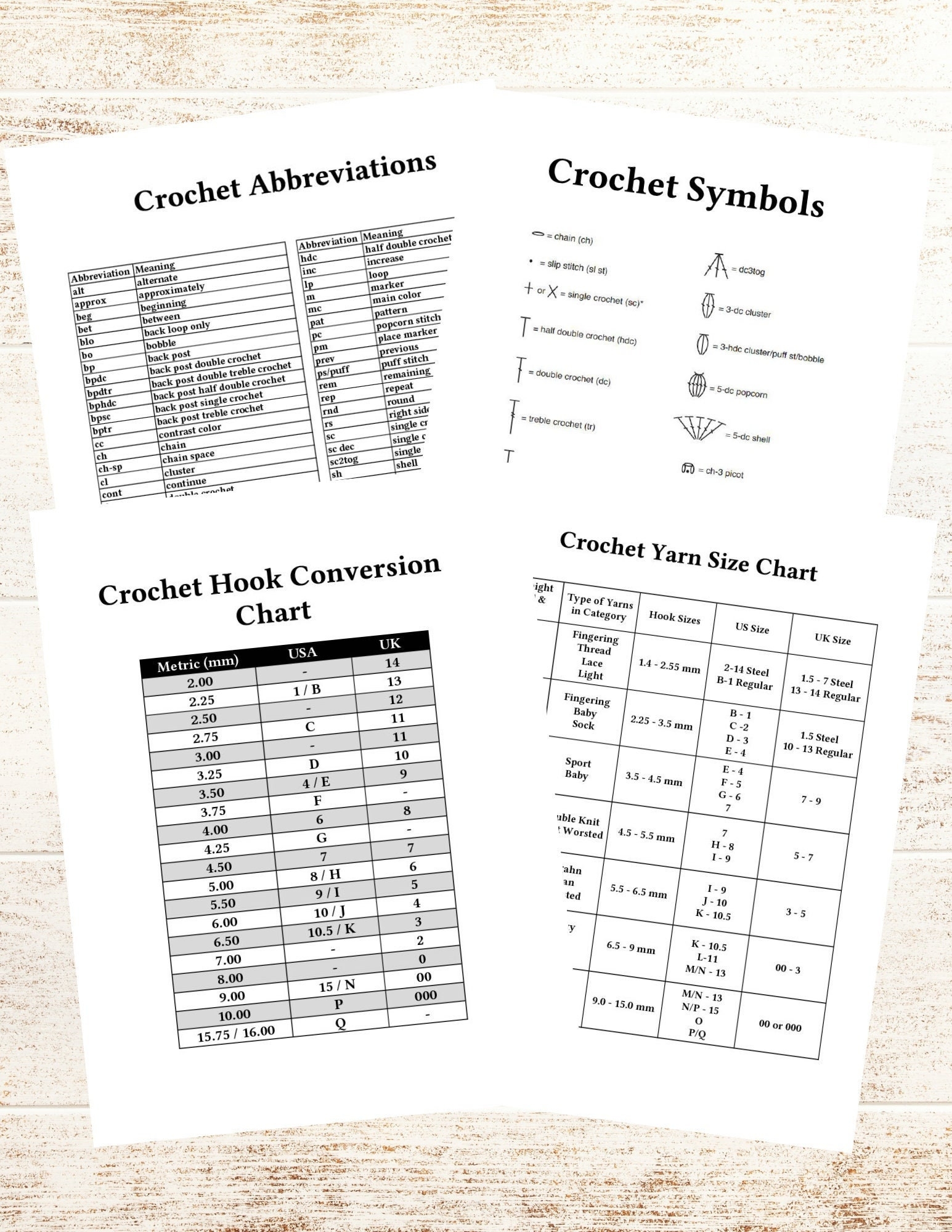 Printable Crochet Symbol Chart