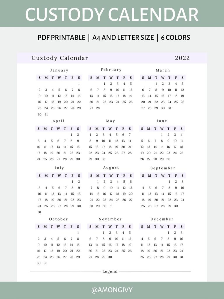 Custody Calendar For Tracking Timeline Events Visitations Phone Calls Co parenting Single Parent Child Custody Printable PDF Etsy