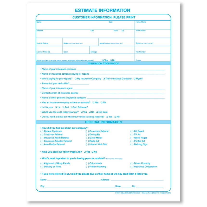 Printable Customer Information Sheet