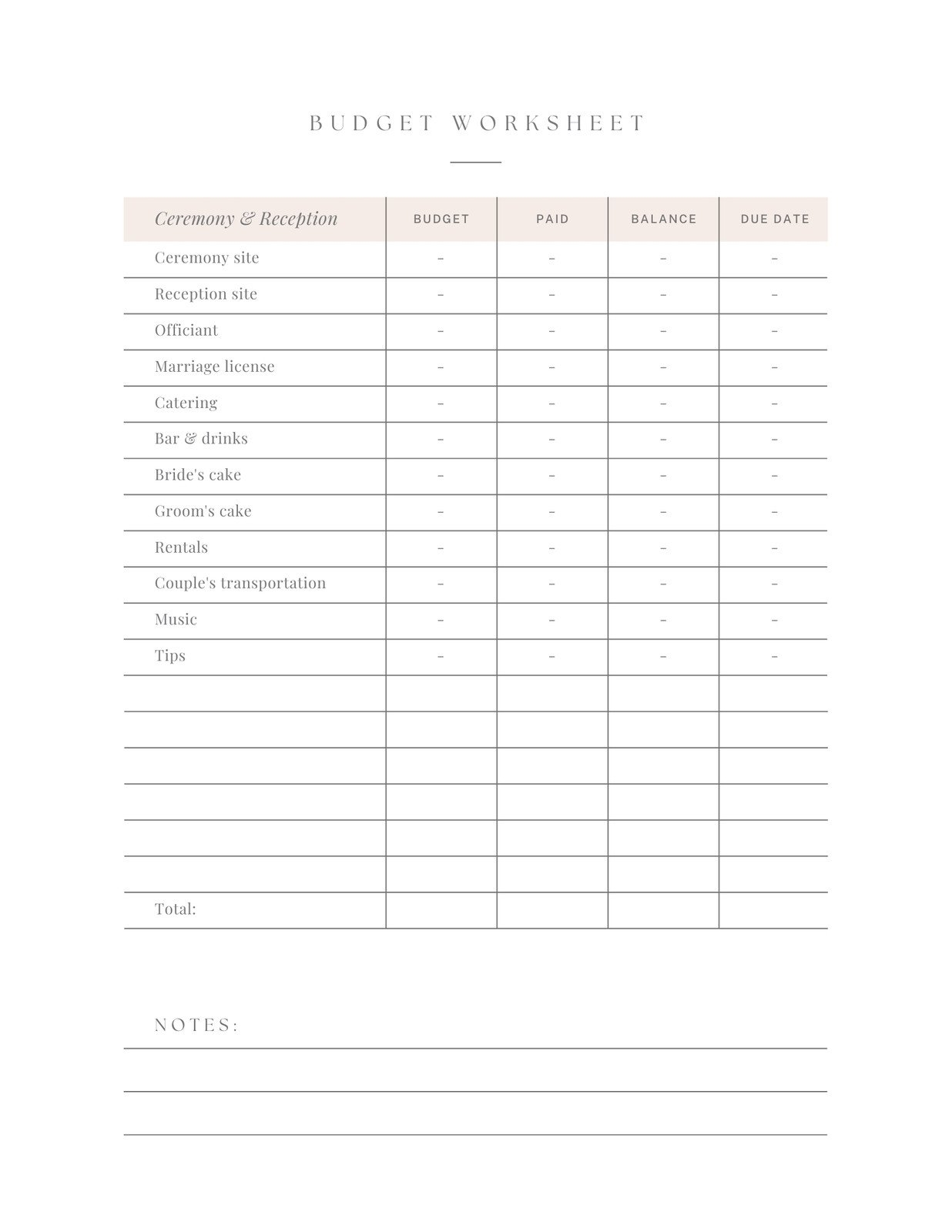 Free Printable Wedding Planner Worksheets