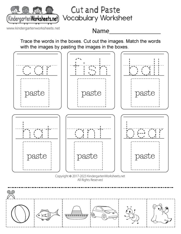 Cut and Paste Vocabulary Worksheet Free Printable Digital PDF