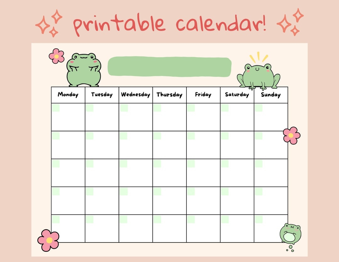 Cute Frog Open Printable Calendar Digital Download Calendar Instant Download Etsy