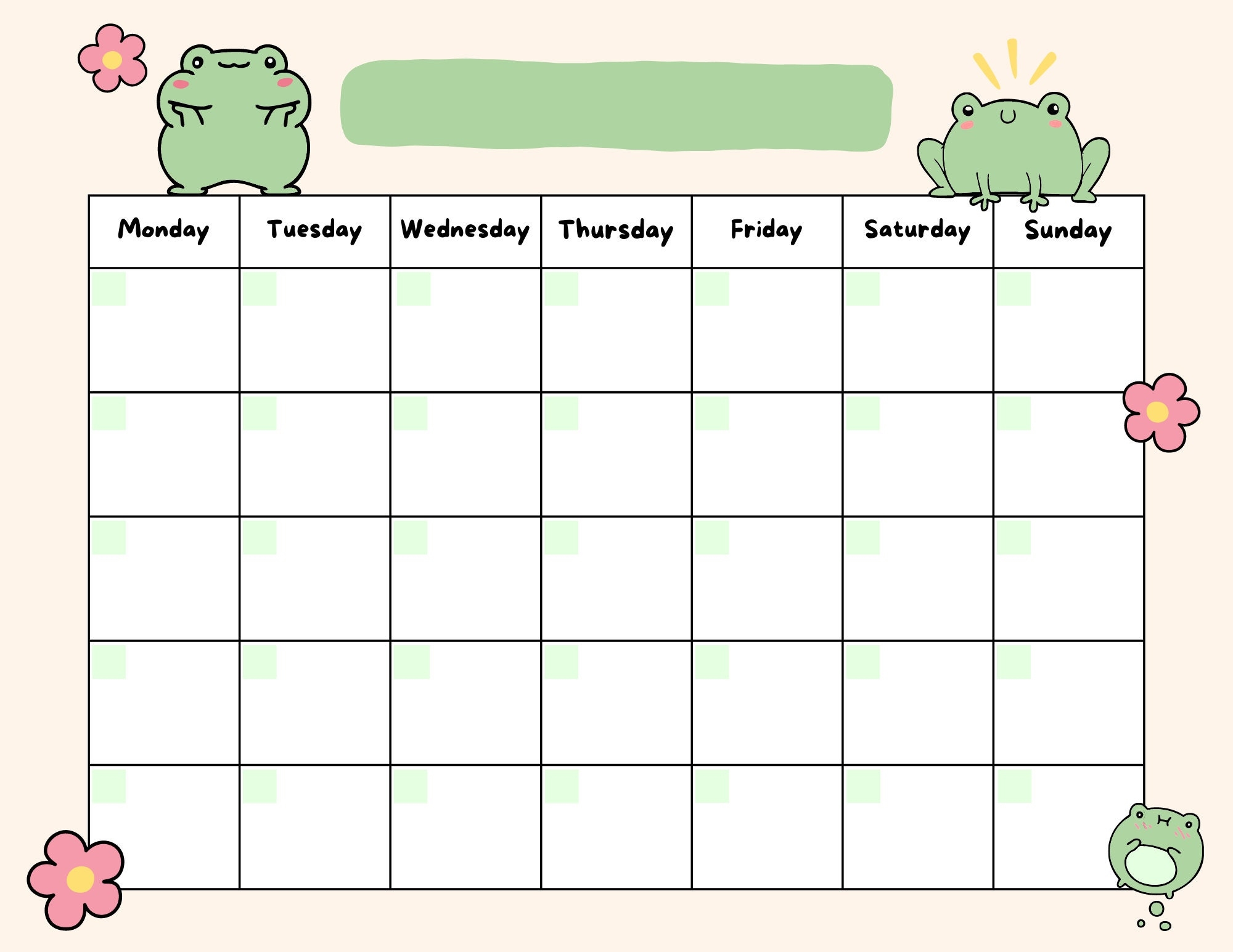 Cute Frog Open Printable Calendar Digital Download Calendar Instant Download Etsy