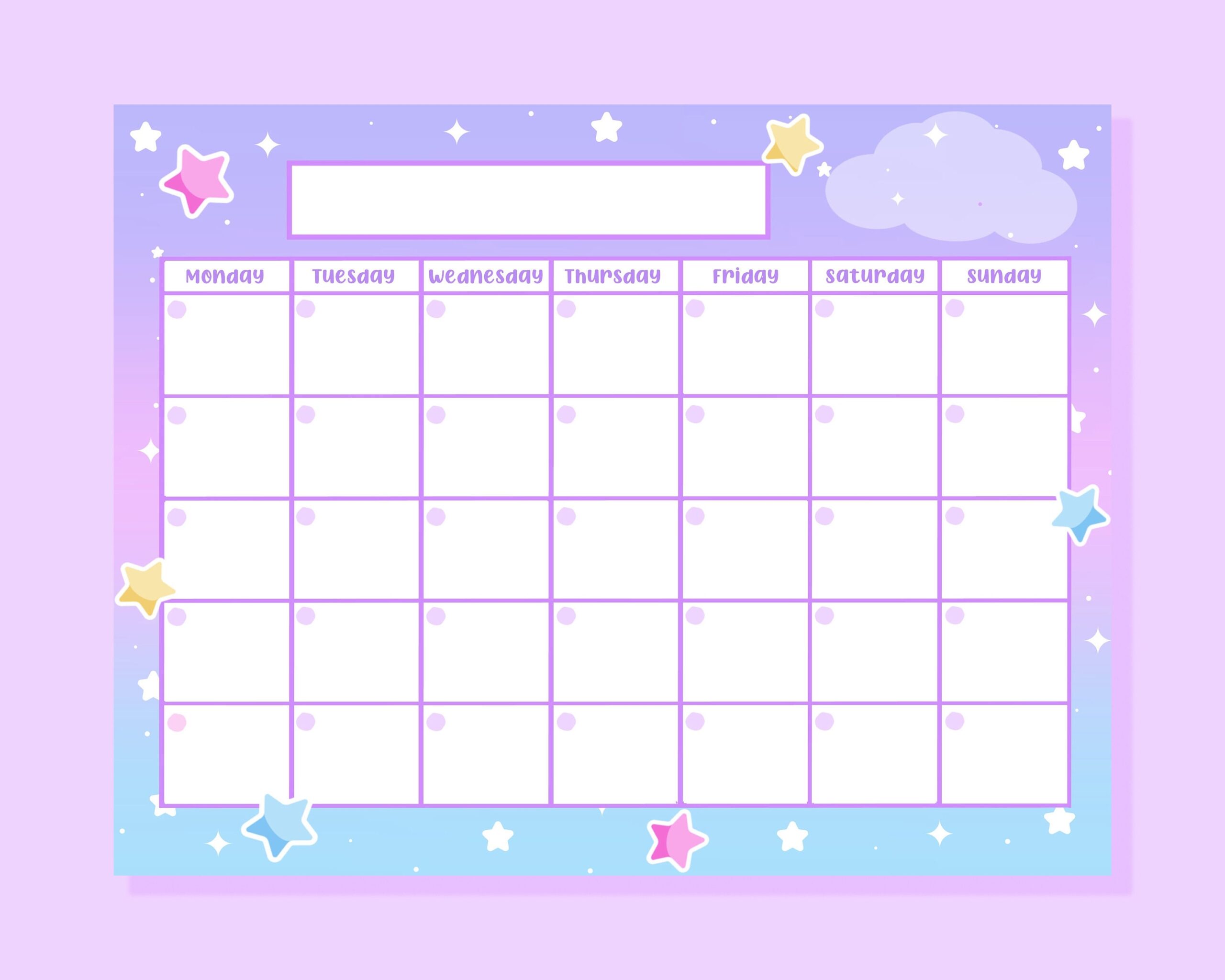 Cute Star Printable Calendar Daily Schedule Kawaii