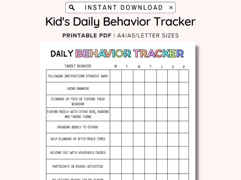 Daily Behavior Chart For Kids Printable Good Behavior Tracking Children Behavior Chart Home Classroom Kid s Chore Checklist A4 A5 PDF Etsy Ireland