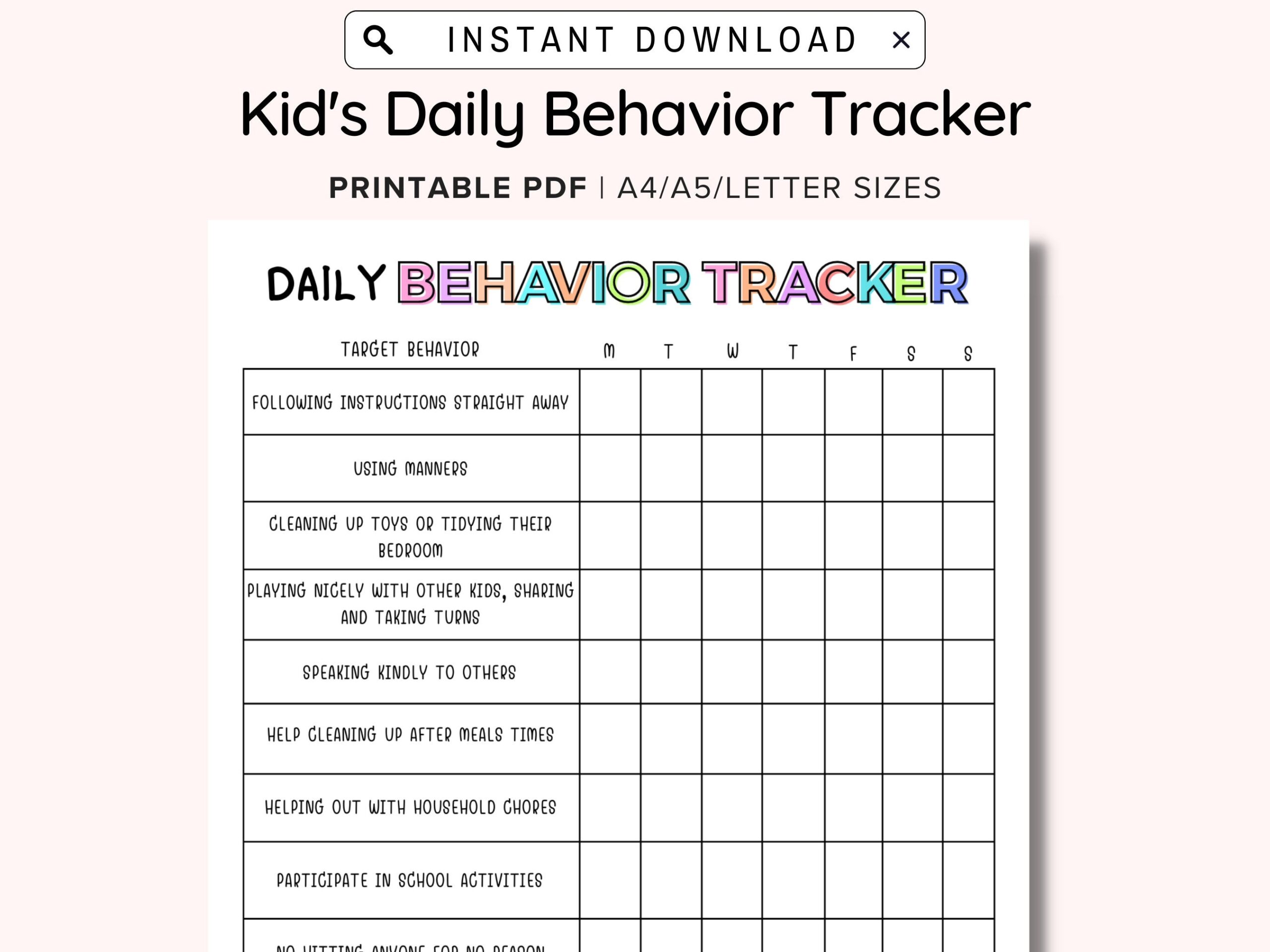 Daily Behavior Chart For Kids Printable Good Behavior Tracking Children Behavior Chart Home Classroom Kid s Chore Checklist A4 A5 PDF Etsy Ireland