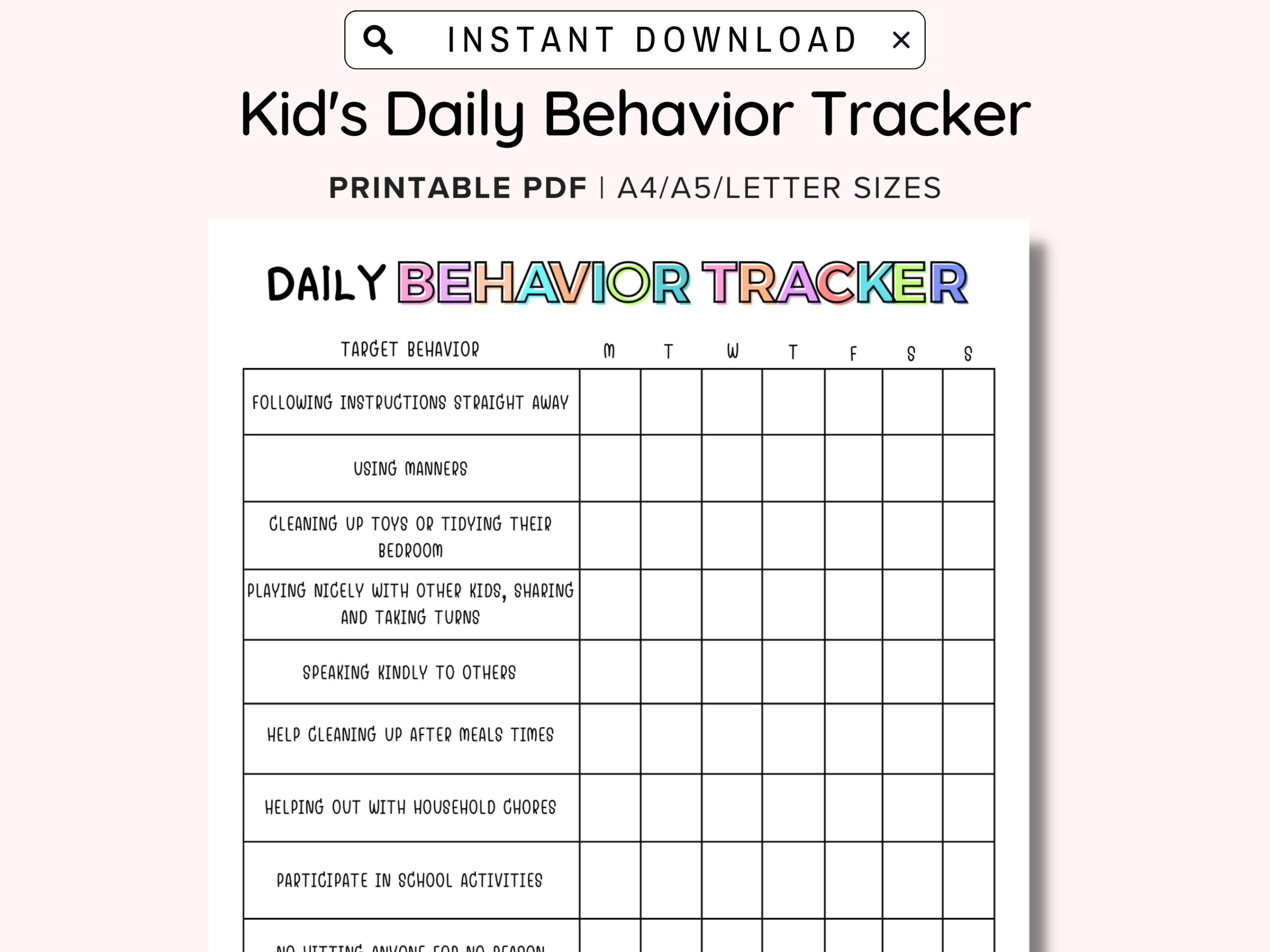 Daily Behavior Chart For Kids Printable Good Behavior Tracking Children Behavior Chart Home Classroom Kid s Chore Checklist A4 A5 PDF Etsy