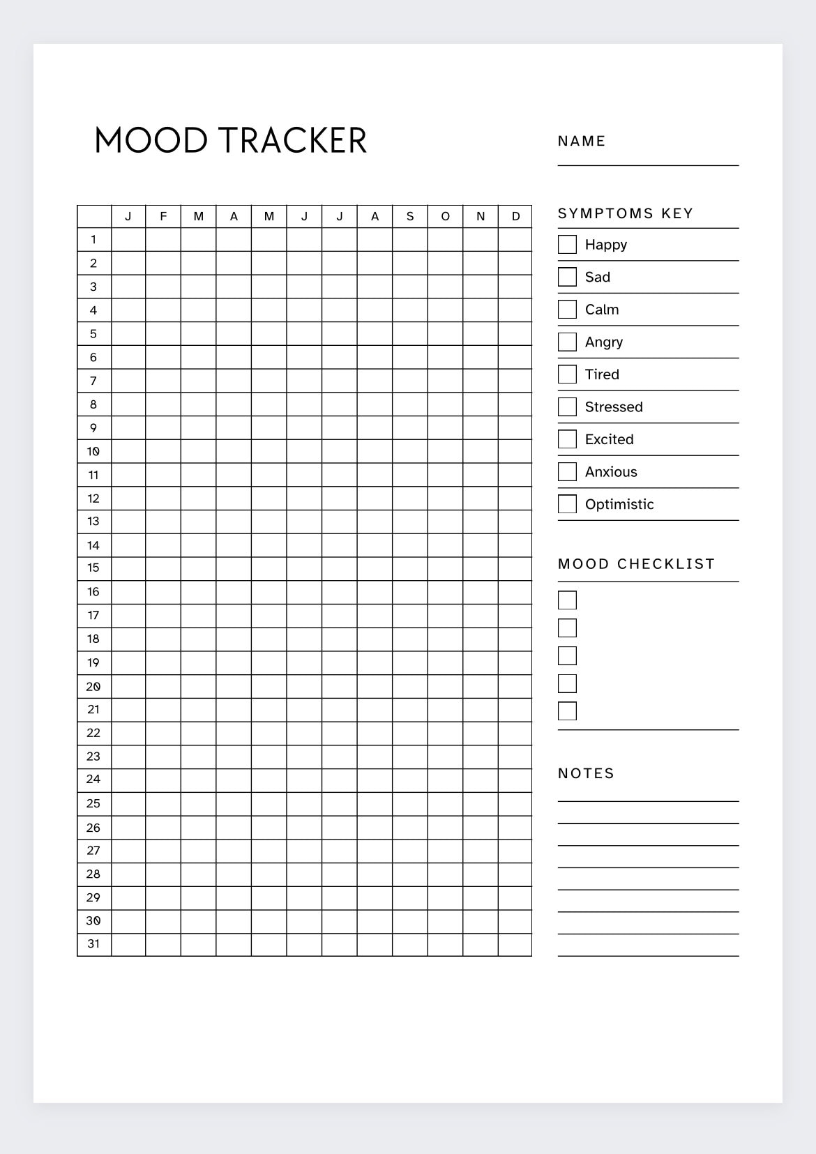 Daily Mood Tracker Printable Emotional Wellness Journal PDF Etsy Finland