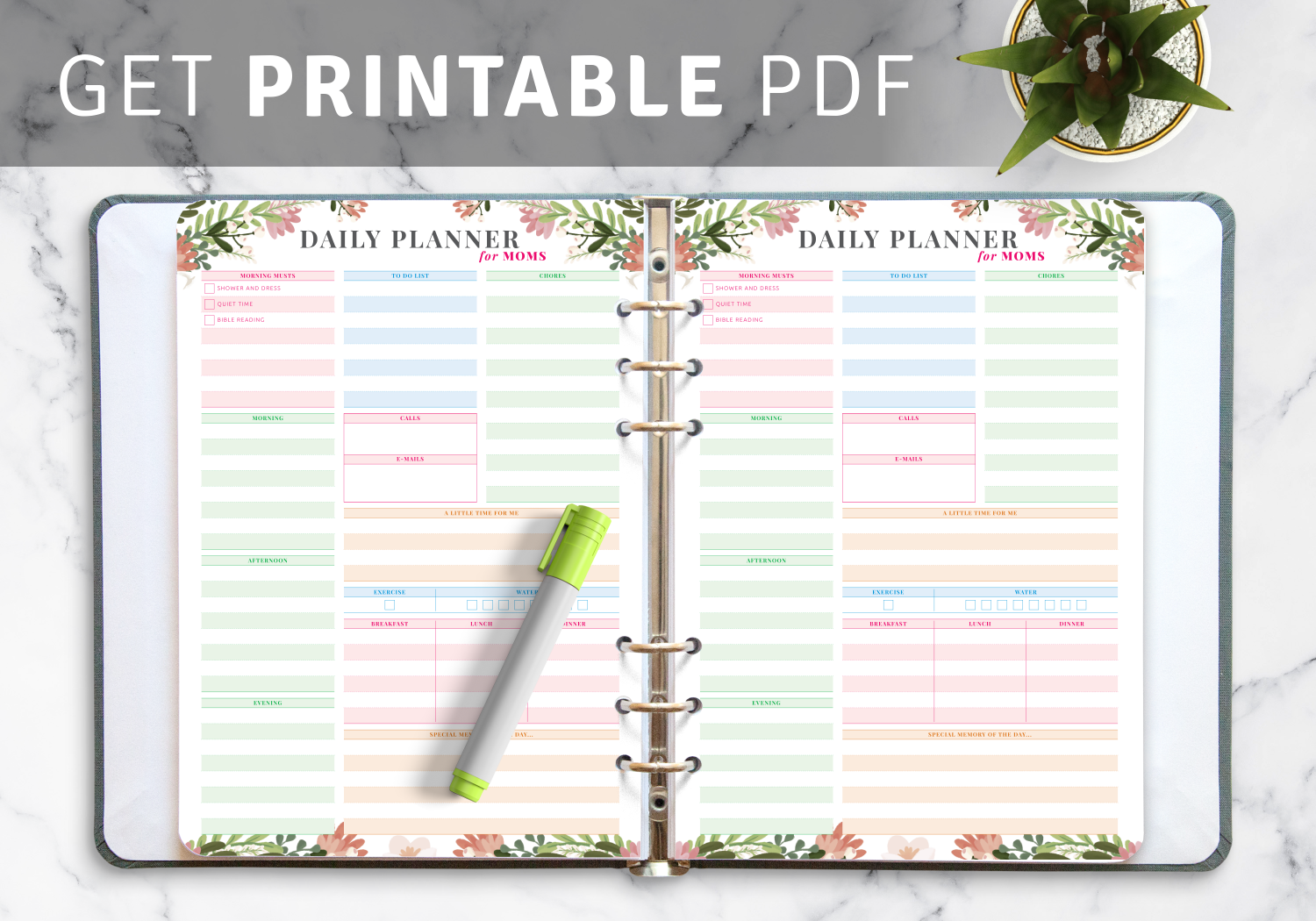 Daily Planner For Moms PDF Organize Tasks Kids Self Care Daily Planner For Moms PDF Organize Tasks Kids Self Care