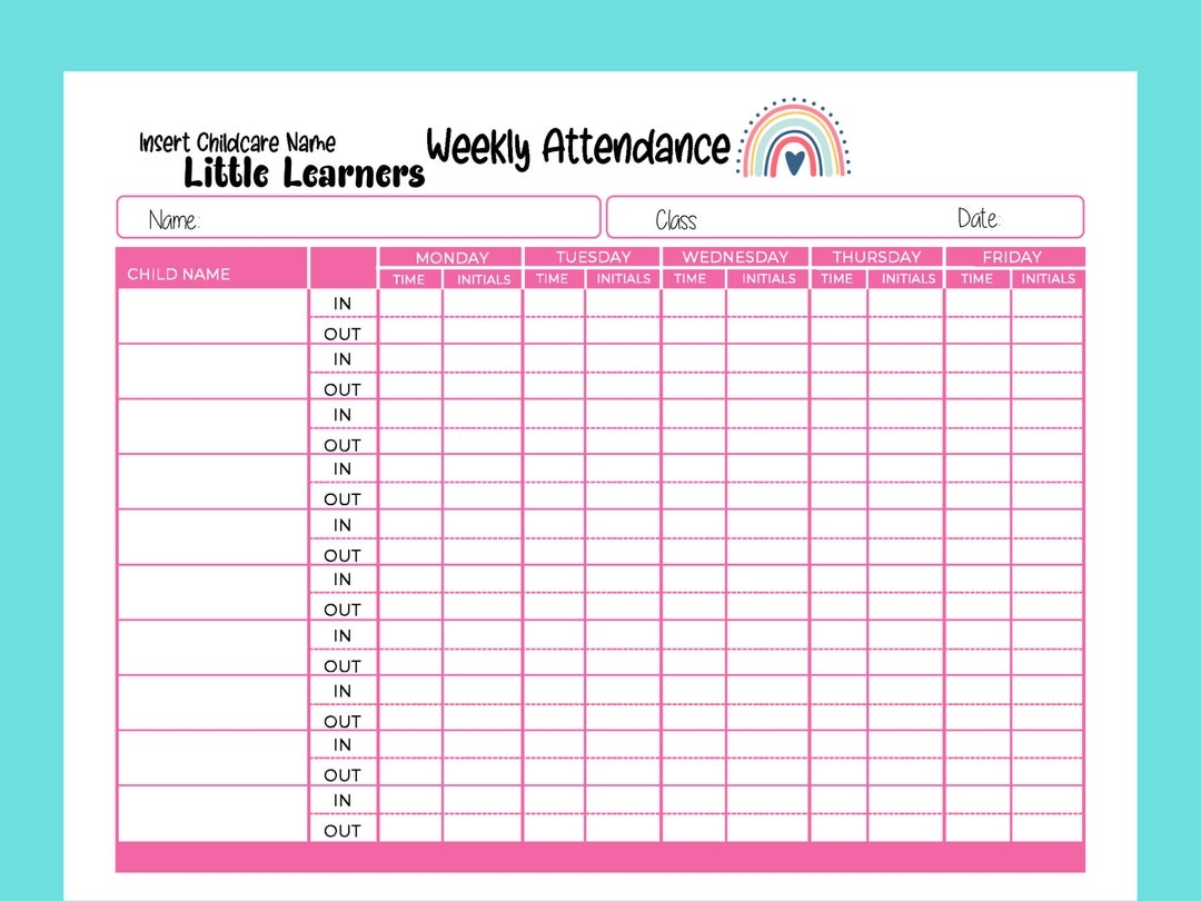 Daycare Attendance Logs Sign In And Out Log For Your Home Daycare Fillable PDF Template Instant Download Printable Daycare Enrollment Etsy