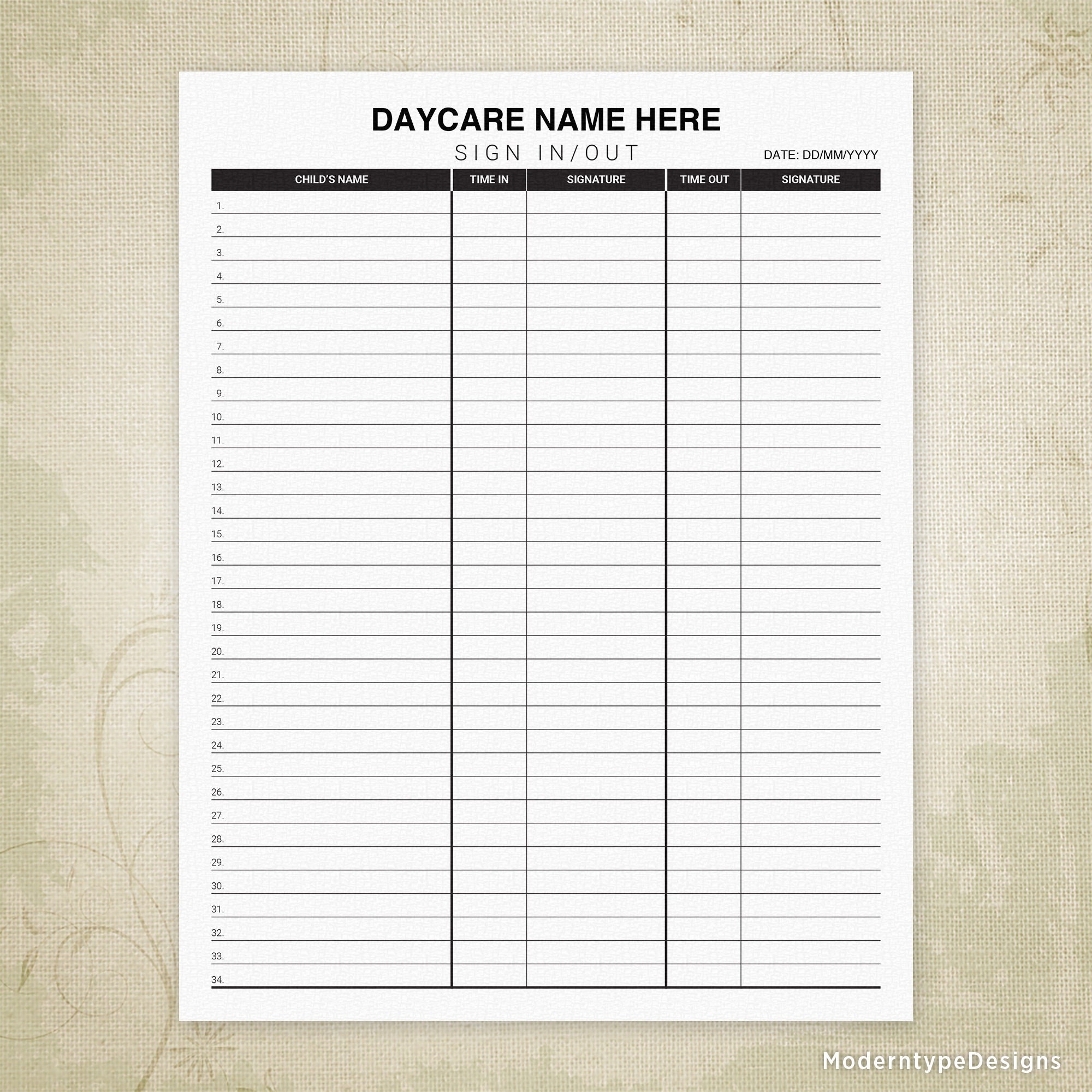 Free Printable Daycare Sign In Sheet Free Printable Daycare Sign In Sheet