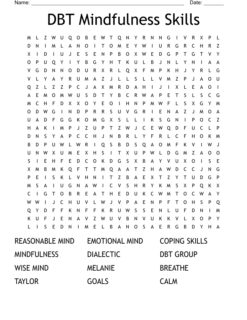 DBT Mindfulness Skills Word Search WordMint