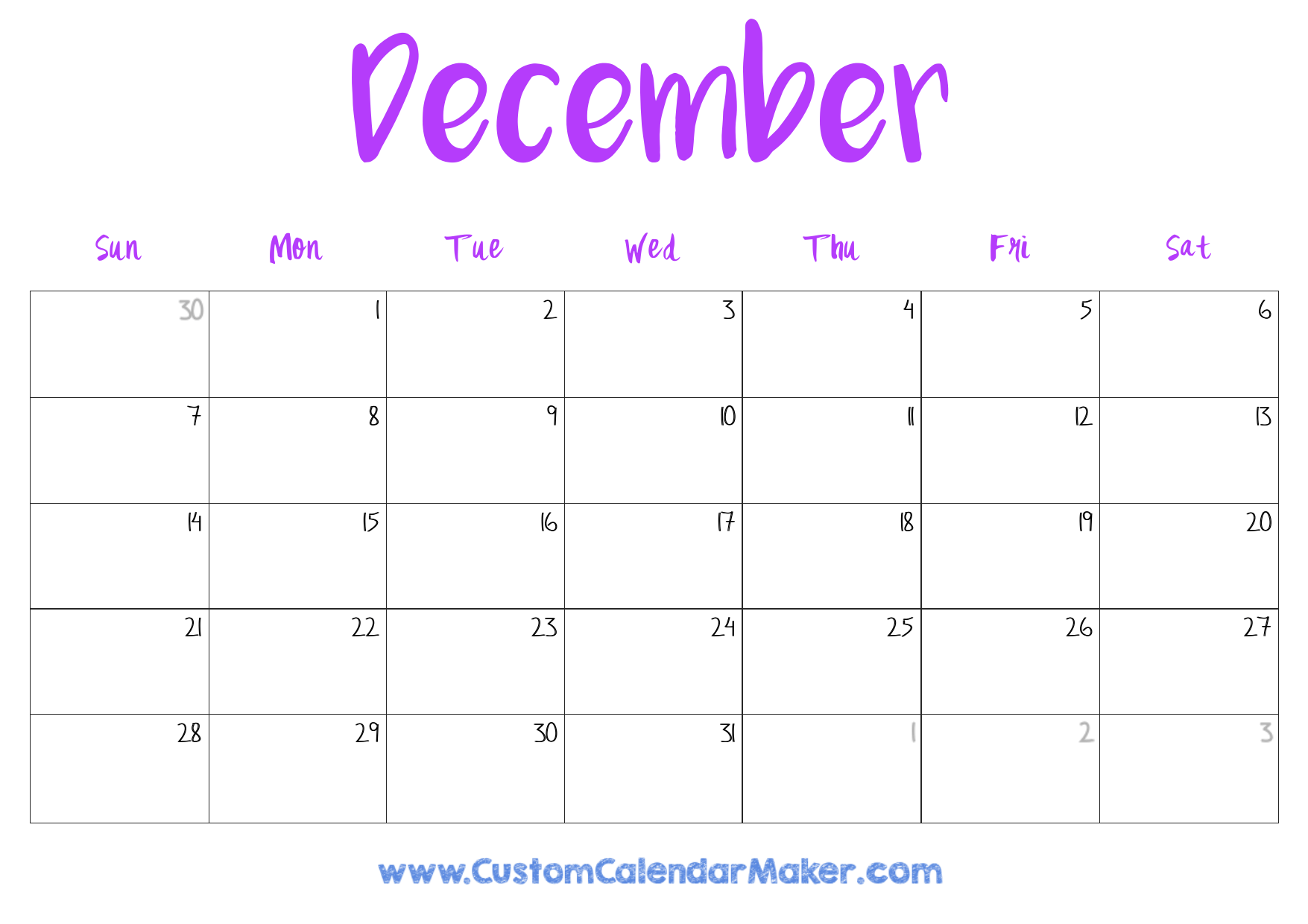 December 2025 Printable Calendar 23 Free Templates PDF Custom Calendar Maker