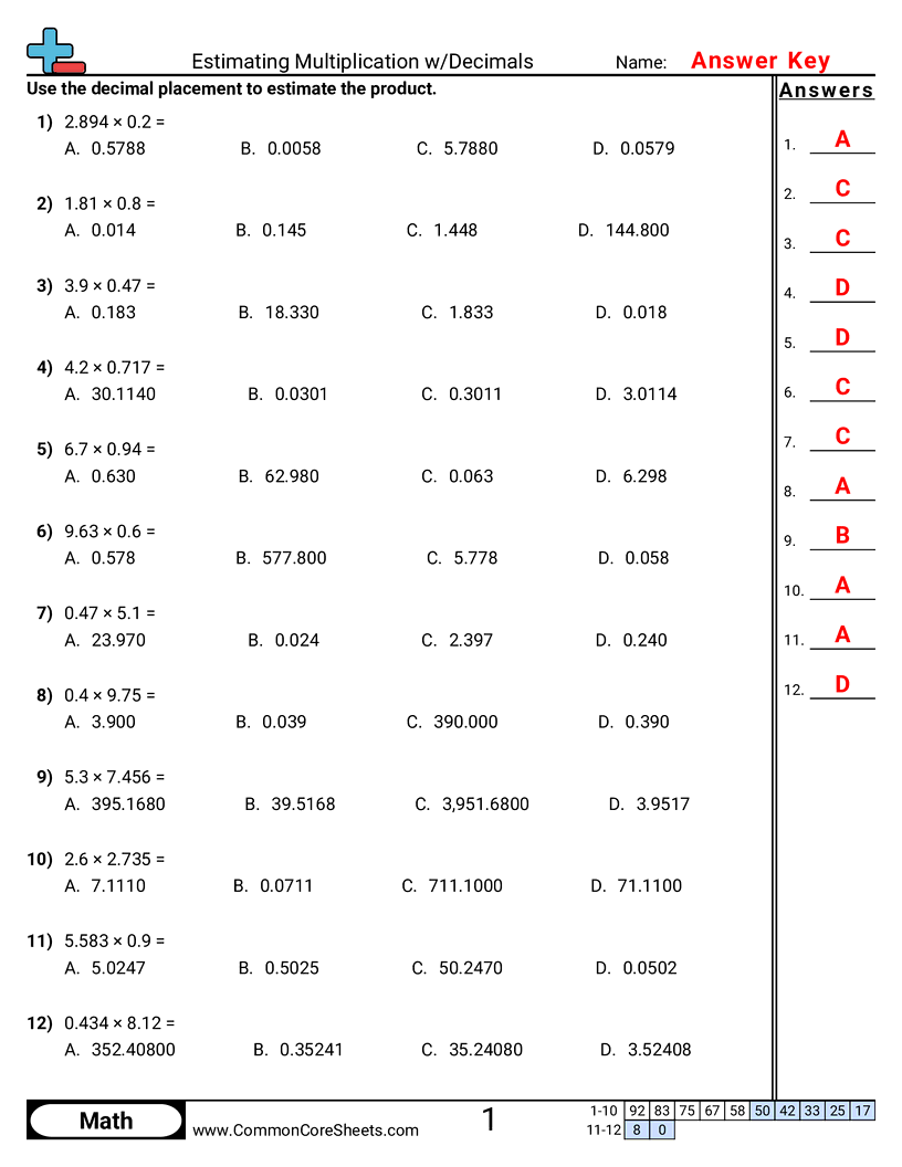 Decimal Worksheets