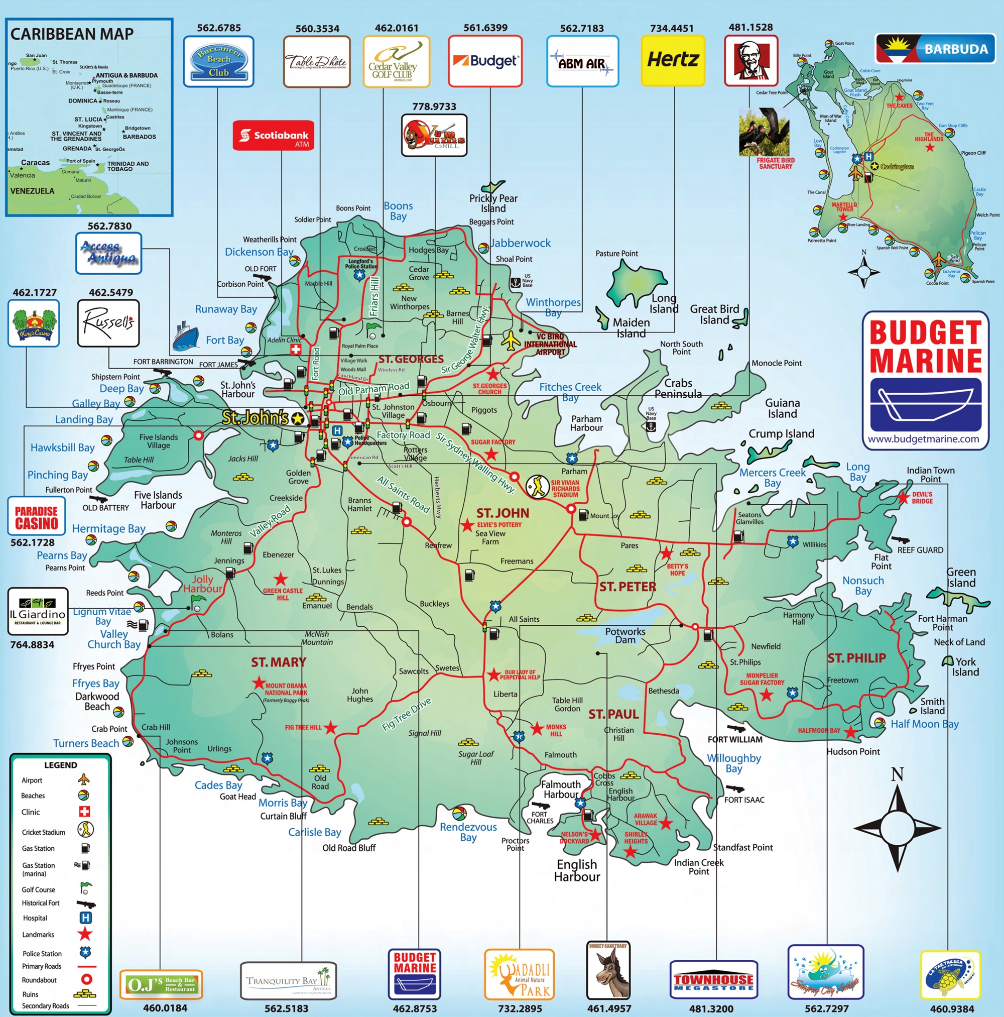 Detailed Road And Tourist Map Of Antigua Antigua Detailed Road And Tourist Map Vidiani Maps Of All Countries In One Place