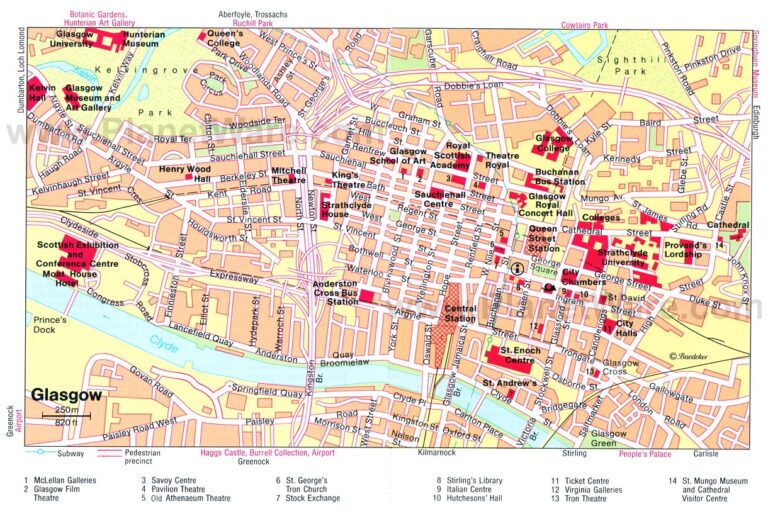 Detailed Tourist Map Of Glasgow City Center Glasgow United Kingdom Europe Mapsland Maps Of The World