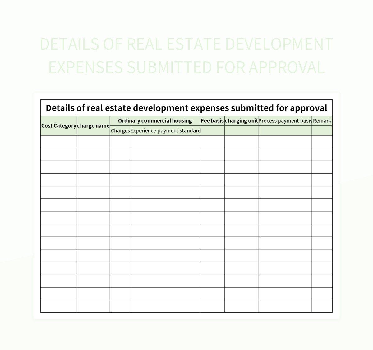 Details Of Real Estate Development Expenses Submitted For Approval Excel Template And Google Sheets File For Free Download Slidesdocs