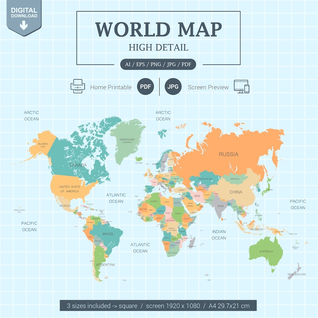 Printable Large World Map