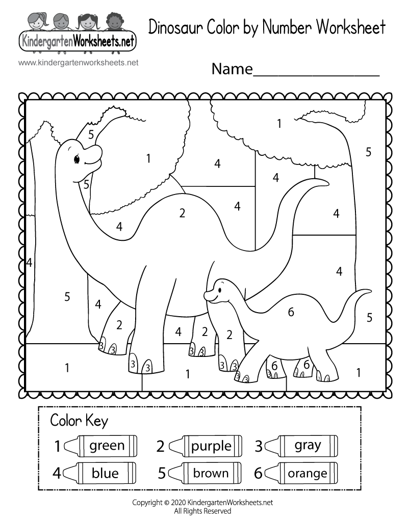 Dinosaur Color By Number Worksheet Free Printable Digital PDF
