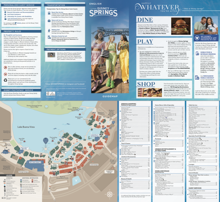 Disney Springs Map At Walt Disney World Resort Printable PDF 