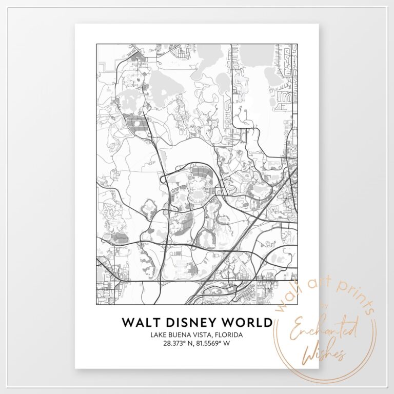 Disney World Road Map Print Printable Wall Art Or Printed Shipped