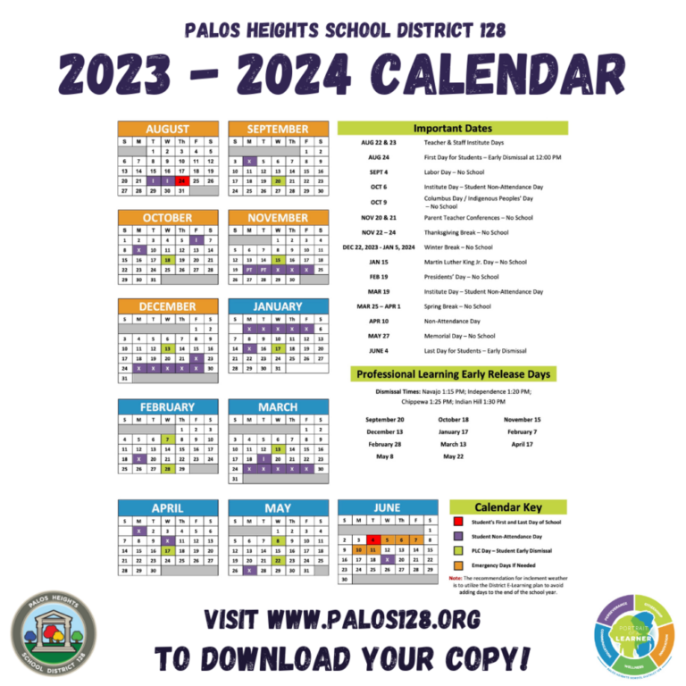 District 128 2023 2024 Calendar Palos Heights School District 128
