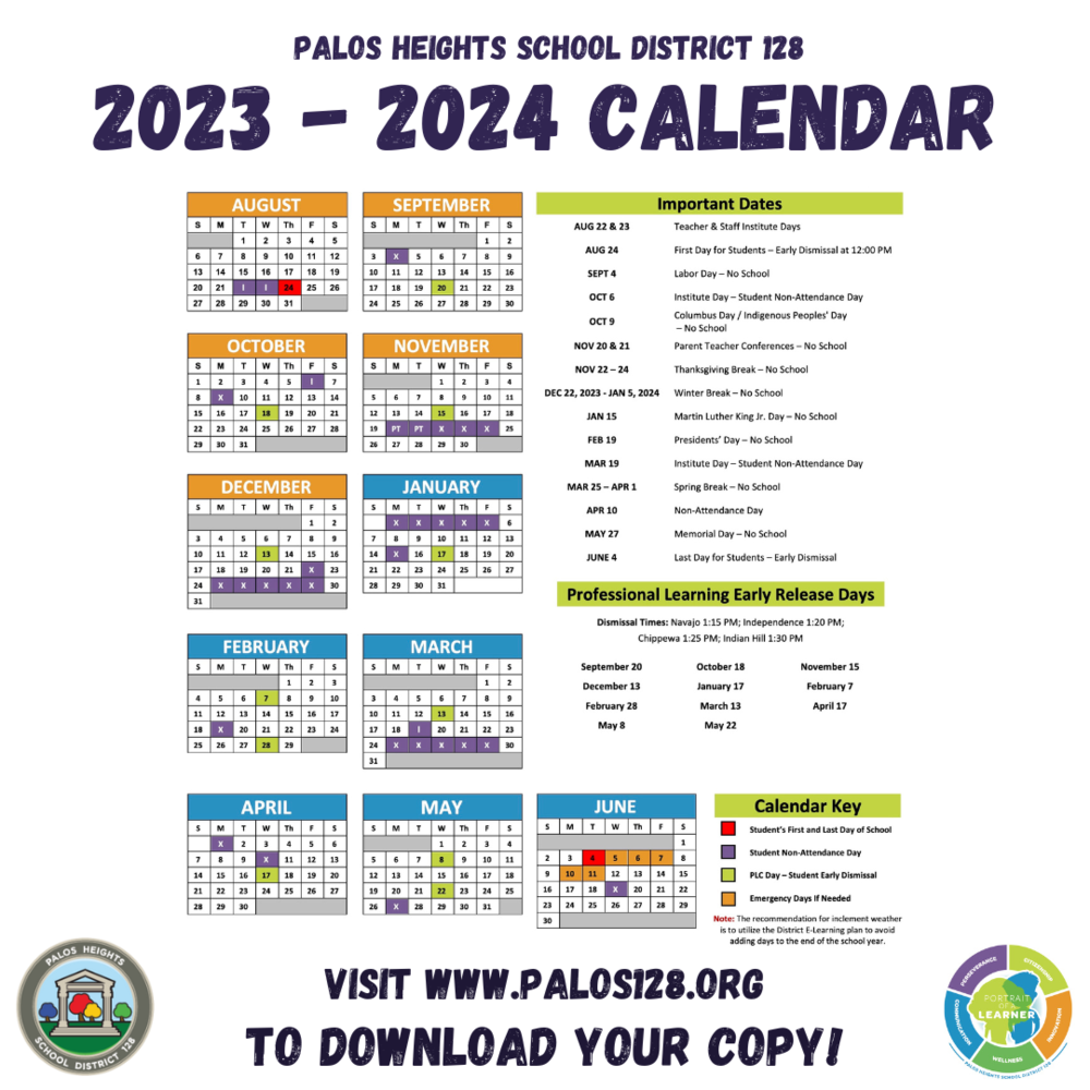District 128 2023 2024 Calendar Palos Heights School District 128