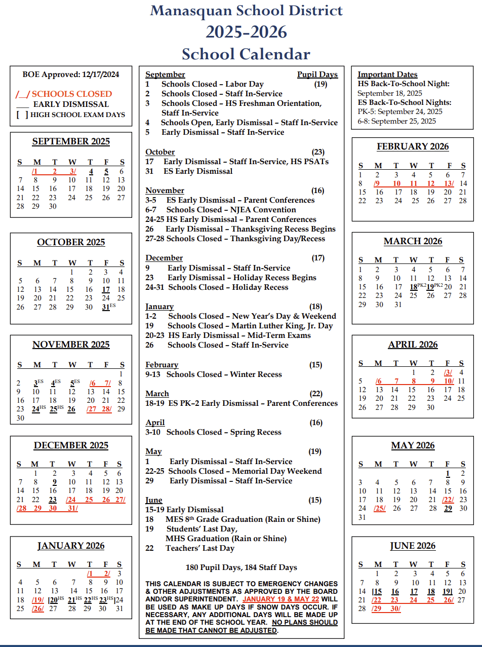 District Calendar Next Year 2025 26
