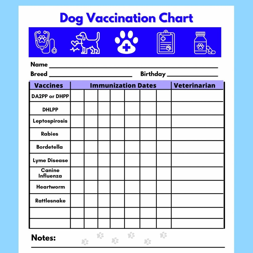 Dog Vaccine Printable Pet Printable Immunization Puppy Vaccinations Dog Health Digital Download Instant Download PDF Etsy Denmark