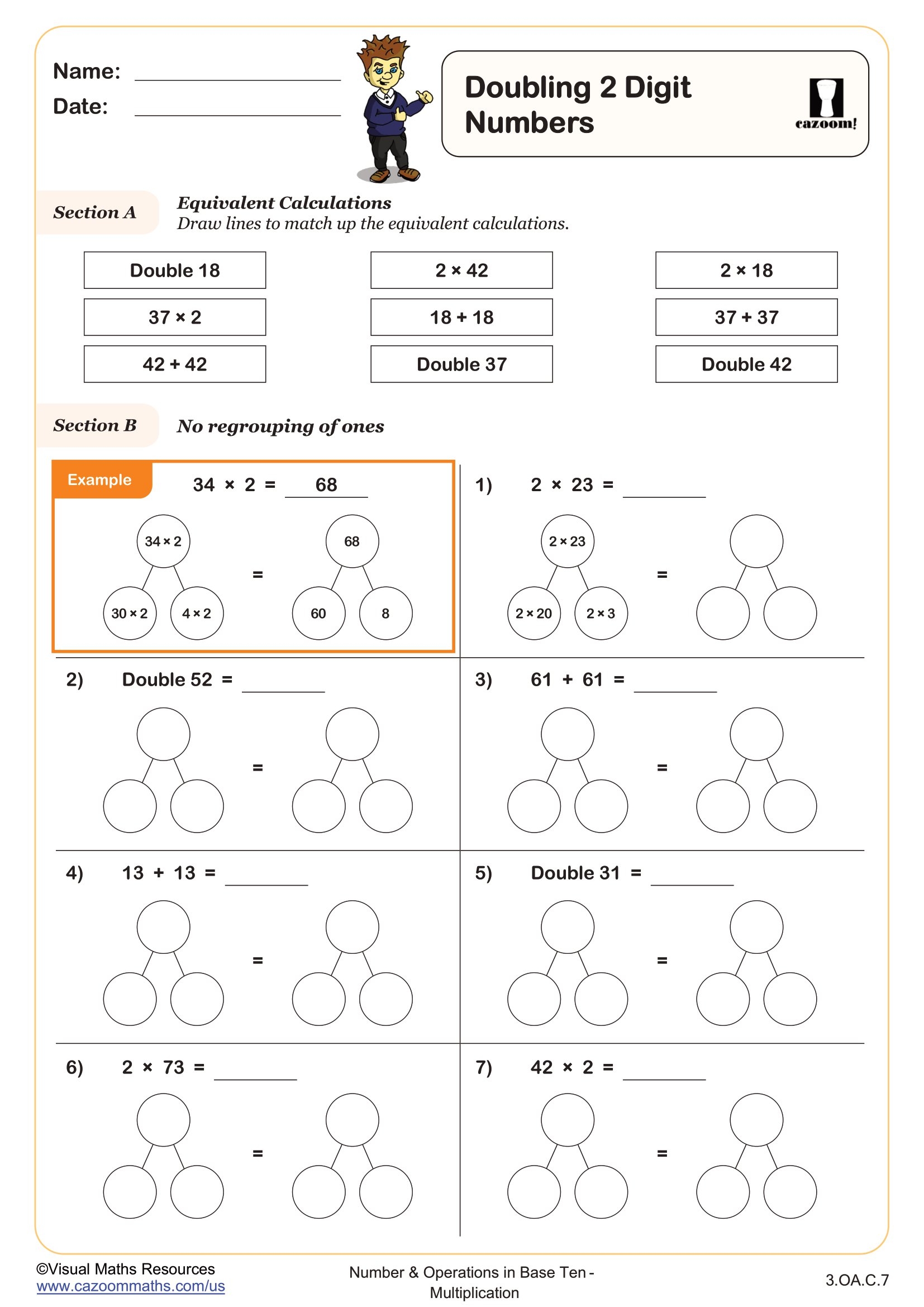 Doubling 2 Digit Numbers Worksheet Fun And Engaging 3rd Grade Number Operations In Base Ten Worksheet Cazoom Math
