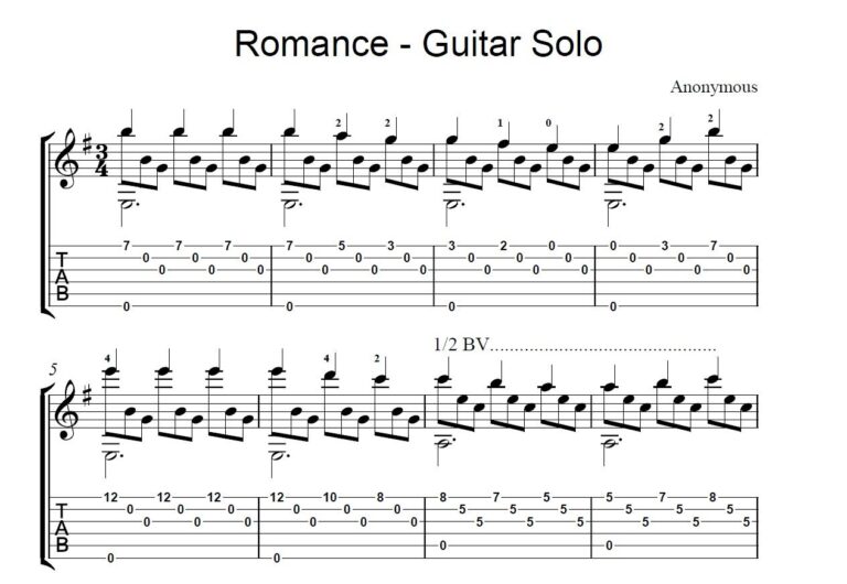Download Free Guitar Sheet Music Romance Guitar Includes TAB