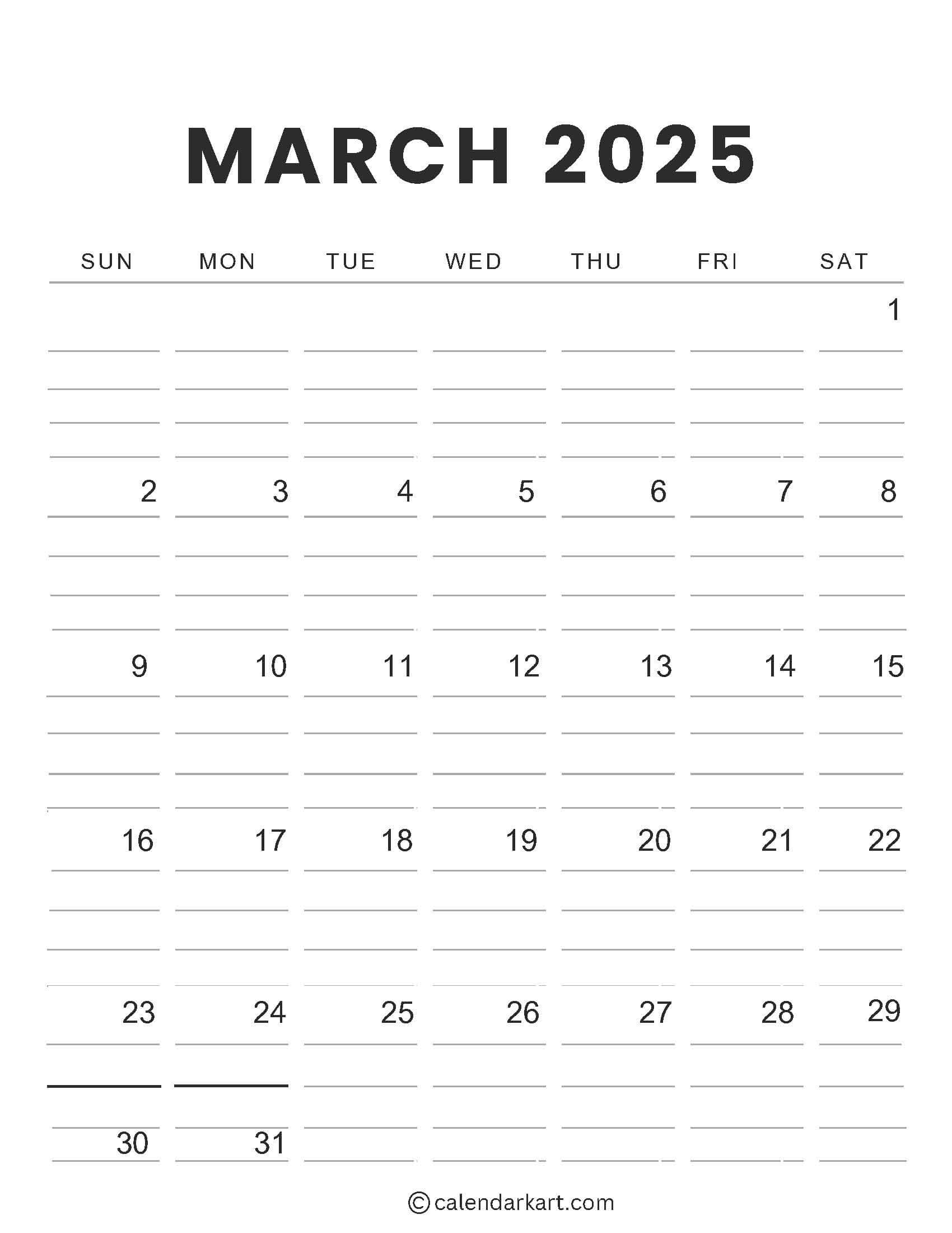 Download Free Printable March 2025 Calendar Calendarkart Download Free Printable March 2025 Calendar Calendarkart