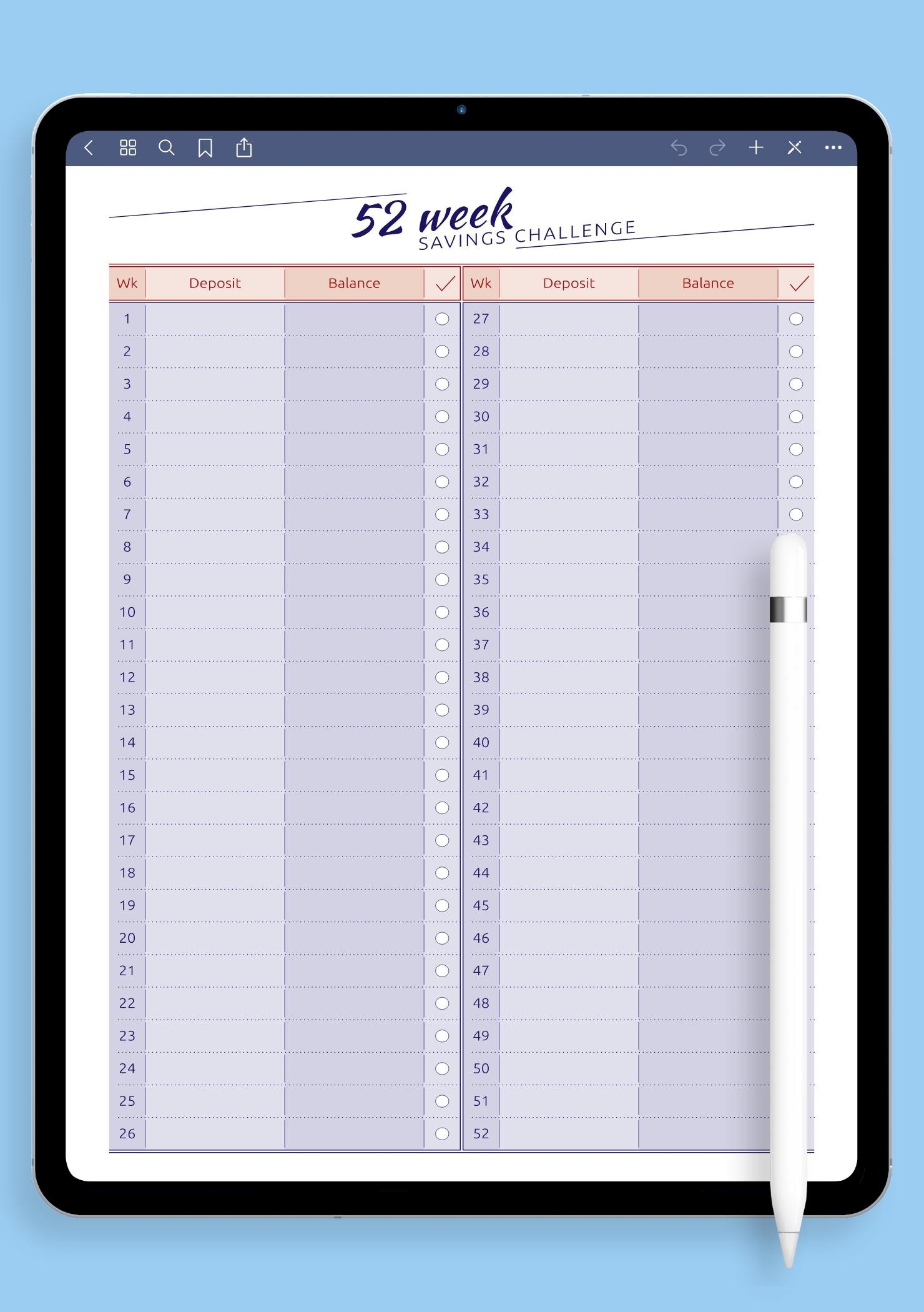 Download Printable 52 Week Savings Challenge PDF