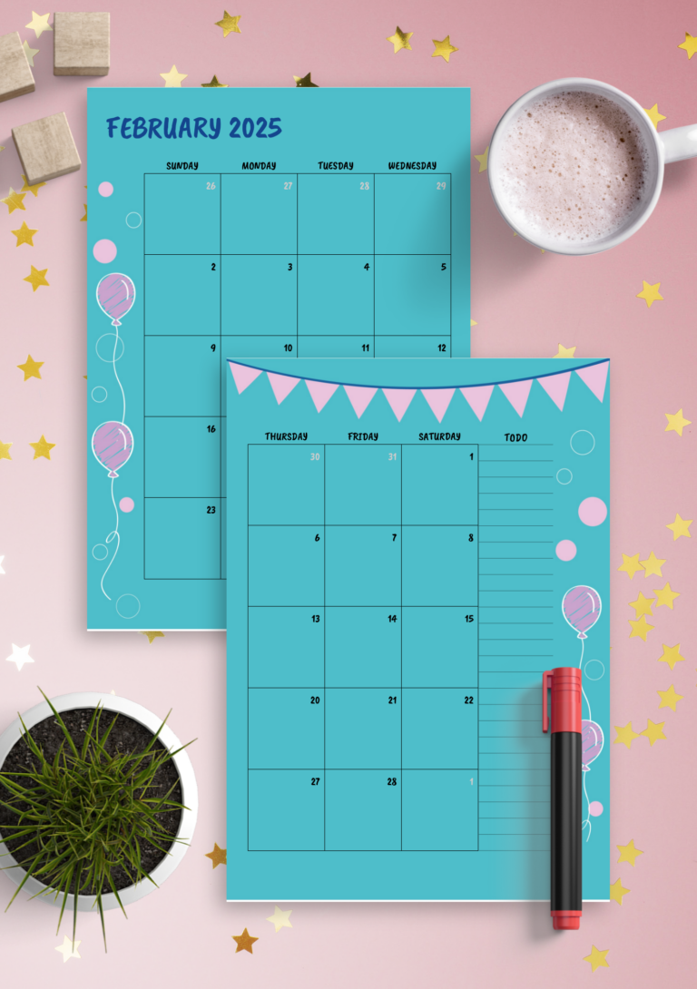 Download Printable Blue Monthly Birthday Calendar PDF