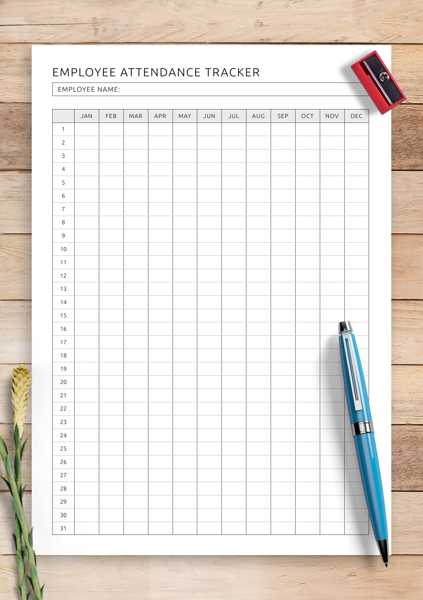 Download Printable Employee Attendance Tracker Template PDF