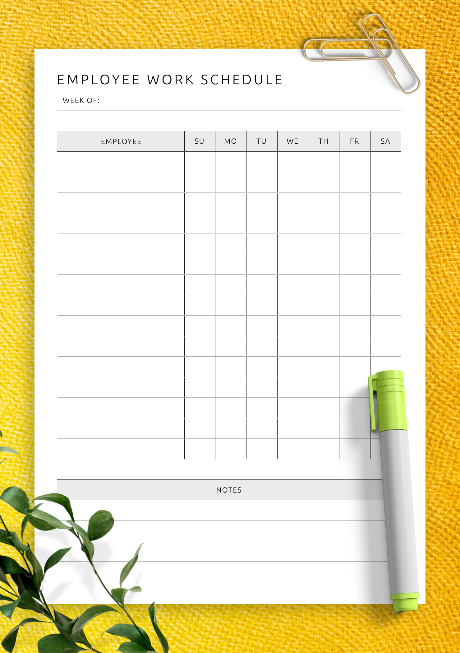 Free Printable Work Schedule Sheets